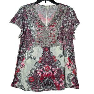 Cato‎ Womens Floral Paisley Sequin Embellished Top Plus Size 18/20 Whimsigoth
